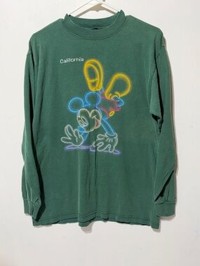 Sherry's Disney Mickey Mouse Neon Crewneck Tee in Forest Green